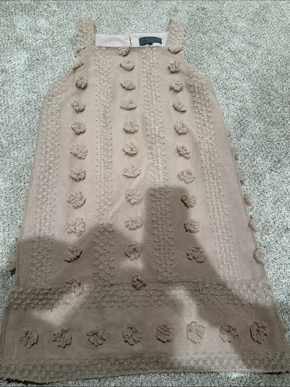 Textured Floral Shift Dress in Taupe